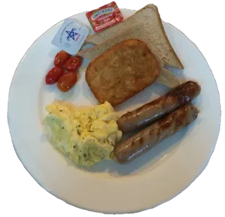 🍛 fa71a245 sarapan, makanan, telur, sosis, hash brown, roti panggang, tomat telegram sticker