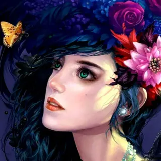 🌹 353da164 女性, ポートレート, 花, 蝶, アート, 美, イラスト telegram sticker