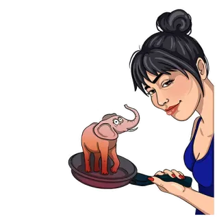 🐘 3a7c90a5 女人, 大象, 烹饪, 卡通, 煎锅, 动物, 幽默 telegram sticker