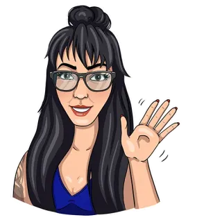 👋 50e2b5b3 女人, 眼镜, 挥手, 人, 卡通, 插画 telegram sticker