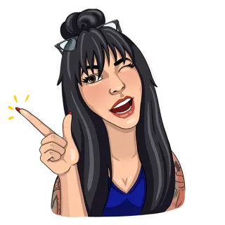 👍 b7363fdc 女人, 女孩, 卡通, 贴纸, 眨眼, 指着 telegram sticker