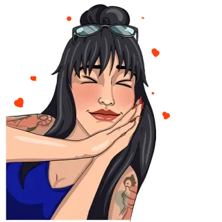 🥰 cd85c666 女人, 卡通, 微笑, 女孩, 太阳镜, 纹身 telegram sticker