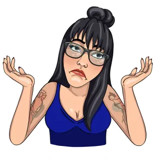 🤷‍♀️ d7d8ca49 女人, 眼镜, 耸肩, 黑发, 纹身, 卡通, 表情, 漠不关心 telegram sticker