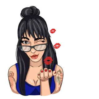 😘 f0bed24d 女人, 眼镜, 眨眼, 亲吻, 女孩, 纹身 telegram sticker