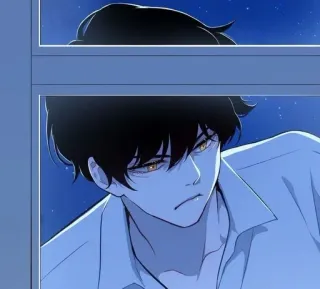 🫐 fa730de4 Mann, Anime, Fenster, Porträt, Gesicht, Innenbereich, Blick whatsapp sticker