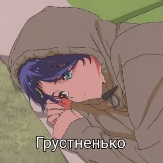 🌟 589babdd Грустненько อนิเมะ, เศร้า, ผู้หญิง, เสื้อฮู้ด, น้ำตา telegram sticker