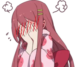 🦄 2993a739 gadis anime, menangis, sedih, rambut merah muda, gaya anime, emosi, ilustrasi whatsapp sticker