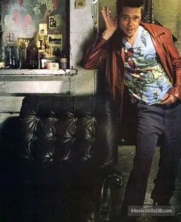 🧼 163cae51 Tyler Durden Fight Club брэд питт, персонаж, фильм, стул, кожаная куртка whatsapp sticker