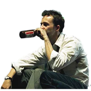 😎 b7912e21 người đàn ông, uống, bia, bình thường, ngồi telegram sticker