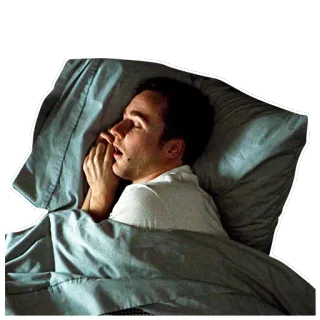 😎 ff5788e0 ngủ, đang ngủ, mệt mỏi, giường, người đàn ông, ngáp telegram sticker