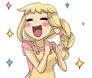 🎈 9f11fad0 애니메이션 소녀, 반짝이, 귀여운, 행복한, 만화, 금발 머리, 웃는, 명랑한 telegram sticker