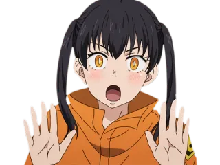 😳 2901e23c Maki Oze Fire Force Anime, Fuoco, Maki Oze, scioccata, spaventata, Fire Force, Personaggio anime, Giacca arancione whatsapp sticker