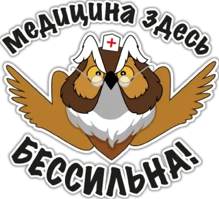 😤 2ef2da97 Медицина здесь бессильна! フクロウ, 看護師, 医療, 漫画, 面白い, テキスト, 鳥 telegram sticker