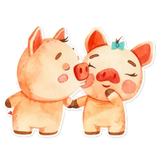 😘 74f81cf8 猪, 可爱, 动物, 亲亲, 卡通, 水彩 telegram sticker
