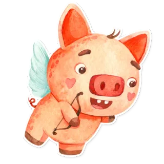 💘 859b87ec 猪, 丘比特, 天使, 心, 弓, 动物, 可爱, 贴纸 telegram sticker