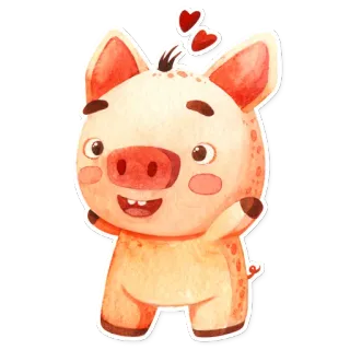 💓 92cd1276 猪, 卡通, 动物, 可爱, 贴纸, 水彩, 心 telegram sticker
