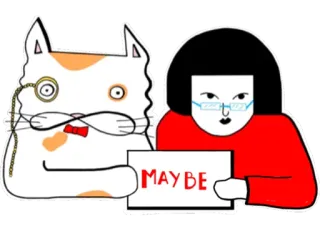 🤷‍♀️ 600d354e MAYBE 猫, 女人, 可能, 单片眼镜, 领结, 眼镜, 红色, 白色 telegram sticker
