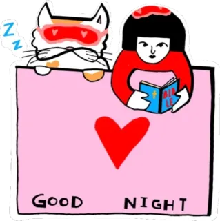 😴 d6f9c780 GOOD NIGHT 猫, 女孩, 床, 晚安, 睡觉, 阅读, 圣经 telegram sticker