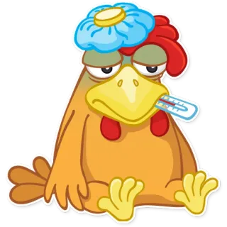 😷 97f4045c 鸡, 生病, 温度计, 卡通, 表情符号, 生病, 动物 telegram sticker