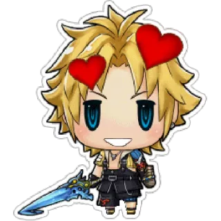 💕 a07745cd Tidus Final Fantasy X tidus, final fantasy, occhi a cuore, chibi, capelli biondi, spada telegram sticker