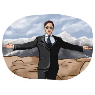 🤓 09499d1f hombre, traje, gafas de sol, montañas, paisaje telegram sticker