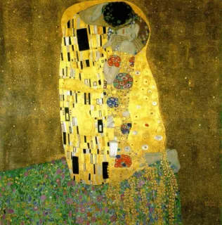 🌷 528fc85a The Kiss painting, art, klimt, the kiss, lovers, golden telegram sticker