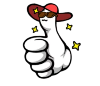 😎 105ee6d6 Pollice in su, Cartone animato, Occhiali da sole, Cappello, Stelle telegram sticker