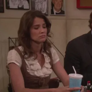 🍕 5f483fa3 Robin Scherbatsky How I Met Your Mother aktris, potret, acara tv, televisi, minuman, sedih whatsapp sticker