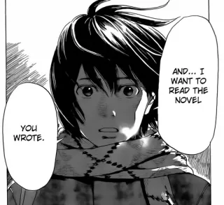 🤓 0dcb7c82 AND... I WANT TO READ THE NOVEL YOU WROTE. manga, novel, reading, anime, black and white whatsapp sticker