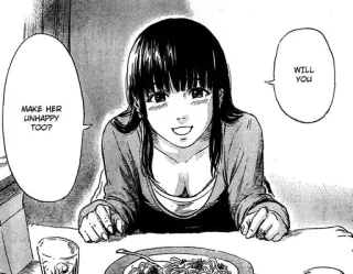 😚 152c738c MAKE HER UNHAPPY TOO? WILL YOU anime, manga, woman, question whatsapp sticker