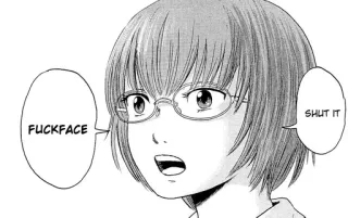 😡 ab4d1599 FUCKFACE SHUT IT anime, swear word, offensive, cartoon whatsapp sticker