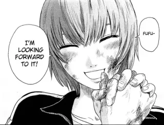 😌 d5ed1b22 I'M LOOKING FORWARD TO IT! anime, manga, happy, smile whatsapp sticker