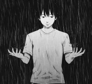 👐 e5b57e5b anime, rain, manga, grayscale, character, boy whatsapp sticker