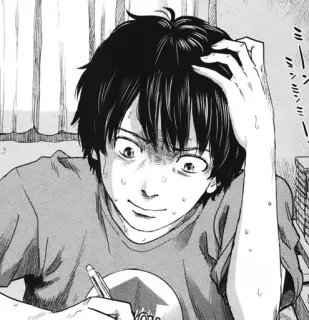 😖 f0b22ed7 ミーン manga, anime, student, thinking, stressed, studying, worried whatsapp sticker