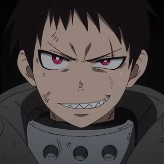 🔥 69d02108 Shinra Kusakabe Fire Force Anime, Brandweerman, Boos, Lachend, Protagonist, Rode ogen telegram sticker
