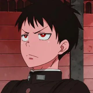 🔥 f59135e7 Shinra Kusakabe Fire Force 애니메이션, 소방대, 신라 쿠사카베, 소방관, 붉은 눈, 진지함, 애니메이션 캐릭터 telegram sticker