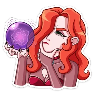 🔮 3313ec23 kartun, wanita, gadis, rambut merah, peramal, sihir, bola kristal, stiker whatsapp sticker