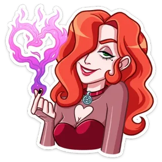 ❤️‍🔥 504bf0ea wanita, penyihir, sihir, rambut merah, hati, mantra, kartun, stiker whatsapp sticker