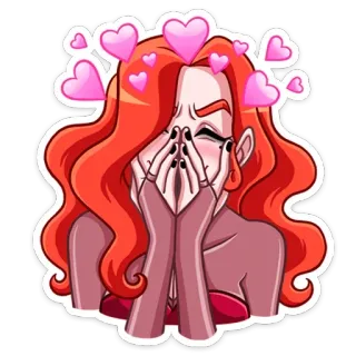 💕 ed6a8211 wanita, berambut merah, hati, cinta, imut, emosional, kartun whatsapp sticker