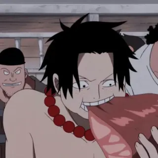 ♠ a2b6432e Ace One Piece anime, one piece, ace, pirate, eating, meat telegram sticker