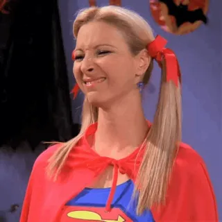 😬 47c3aa90 Phoebe Buffay Friends Phoebe, Lisa Kudrow, Friends, Superman, Cosplay, Halloween, lustiges Gesicht telegram sticker