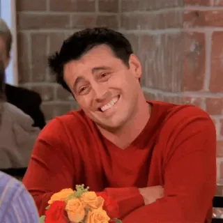 😁 9af05120 Joey Tribbiani Friends Joey, Friends, lächelnd, Fernsehen, Charakter, Sitcom telegram sticker