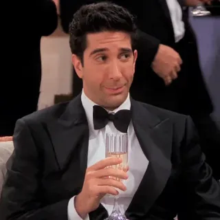 😍 d0e7aacc Ross Geller Friends Mann, Smoking, Champagner, Formal, lächelnd, Schauspieler, Fernsehsendung, Freund telegram sticker