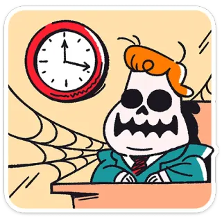 💀 a9aa50e6 Dibujo animado, Esqueleto, Oficina, Escritorio, Reloj, Esperando telegram sticker