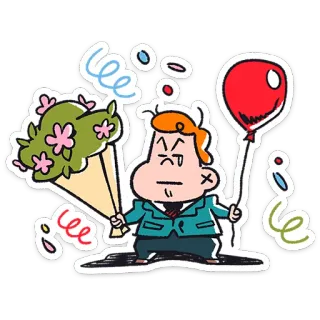 🌷 f357d3cc dibujos animados, ramo, globo, hombre, celebración, fiesta telegram sticker