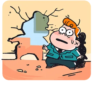 🤯 14ae0d2e cartone animato, personaggio, illustrazione, divertente, scioccato, muro, rottura telegram sticker