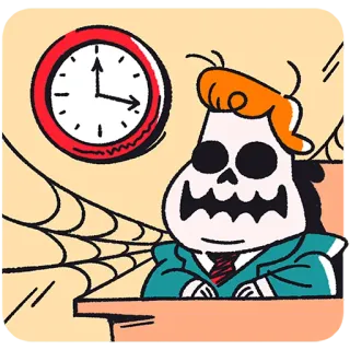 💀 a6309f6f cartone animato, scheletro, orologio, ufficio, ragnatela, halloween telegram sticker