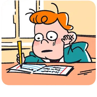 😳 dc70f338 cartone animato, bambino, scrittura, scuola, studente, matita, carta, compiti telegram sticker