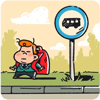 🚌 ef0649a0 fermata autobus, ragazzo, illustrazione, scuola, segnale stradale, attesa, pendolarismo telegram sticker