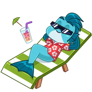 🐟 139bce57 Desenho animado, Personagem, Praia, Lagarto, Tropical, Óculos de sol, Relaxante telegram sticker